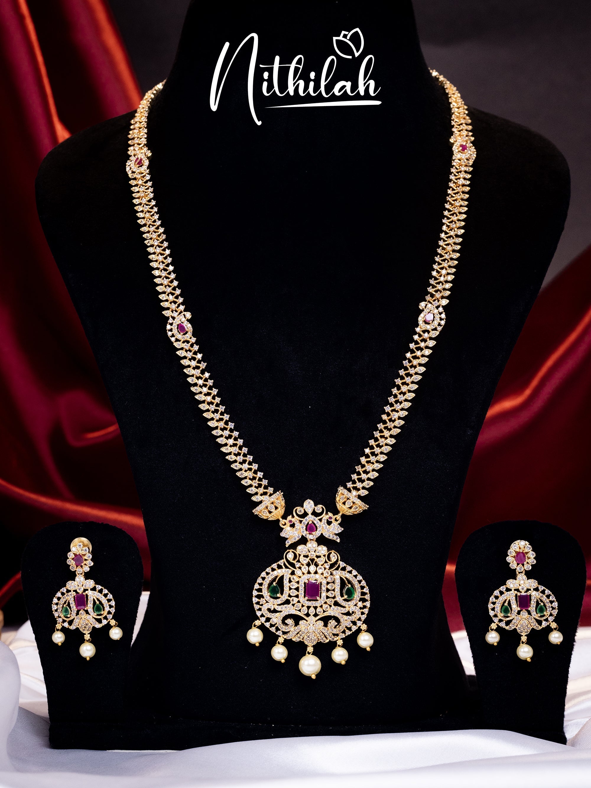 Buy Imitation Jewellery Ruby and Green Stone AD Long Haram 1 NPFH114 Online