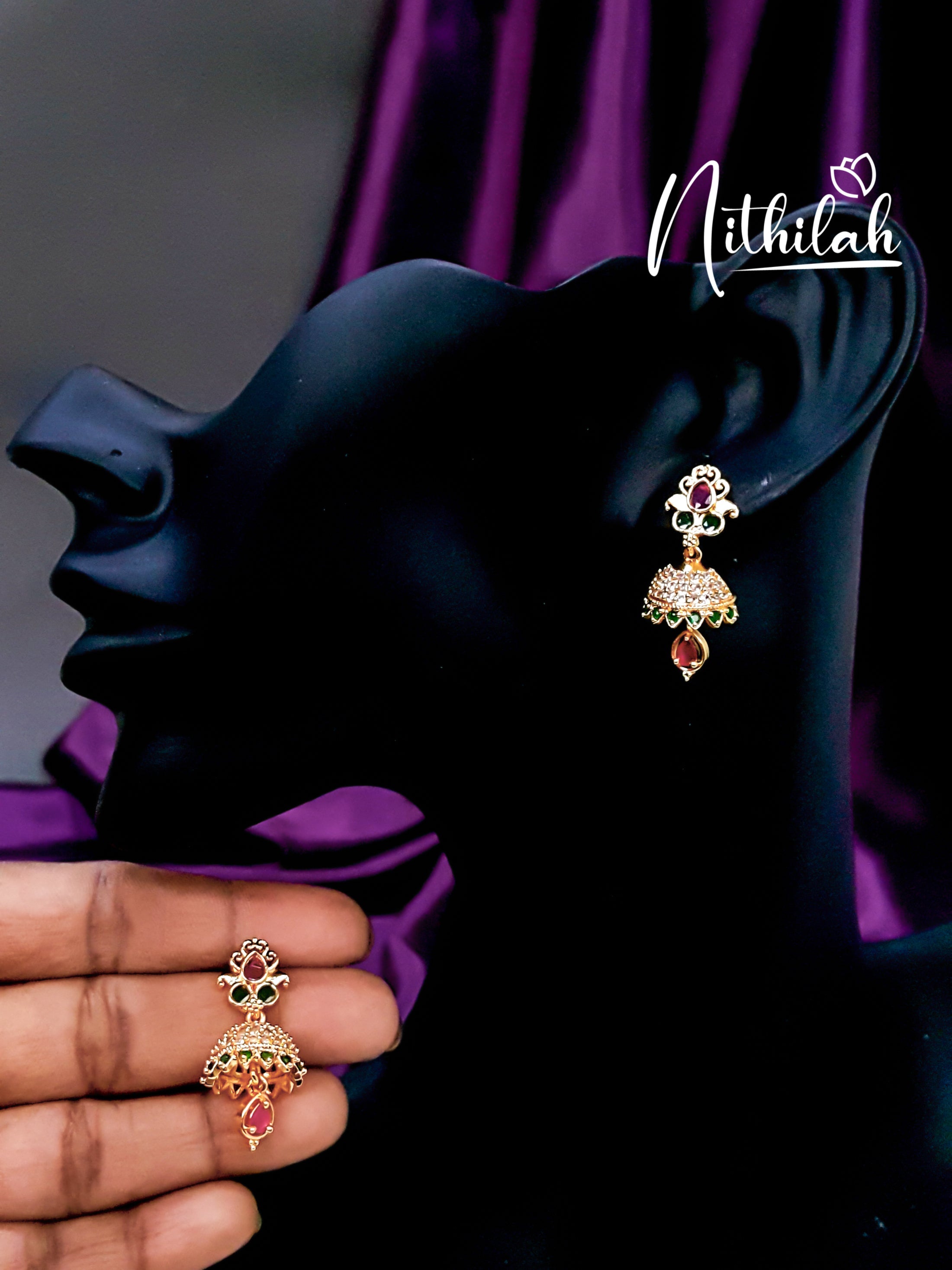 Small Jhumka with Red Drops