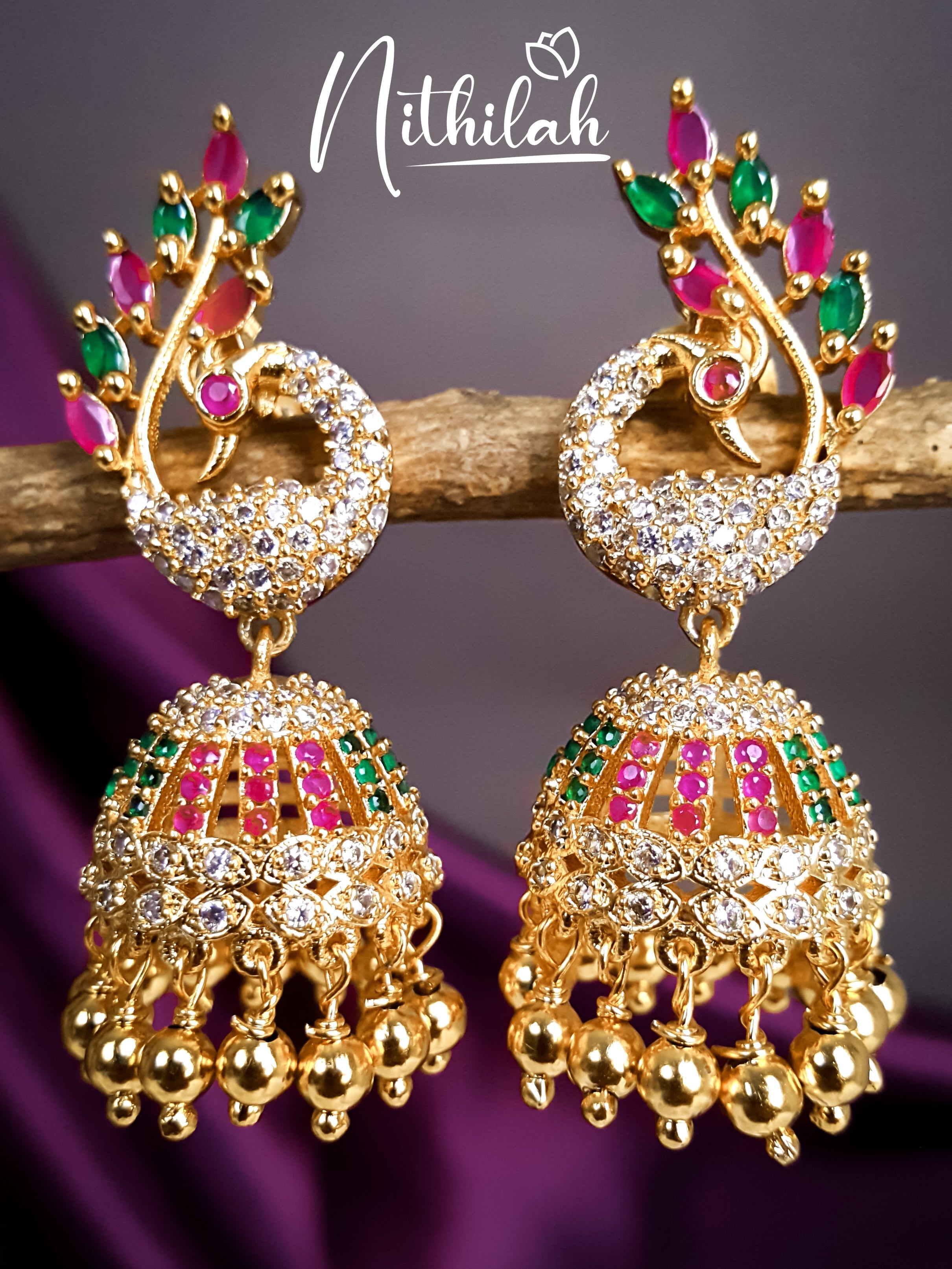 Buy Imitation Jewellery Side Peacock Golden Jhumka Earrings NMSE123 Online