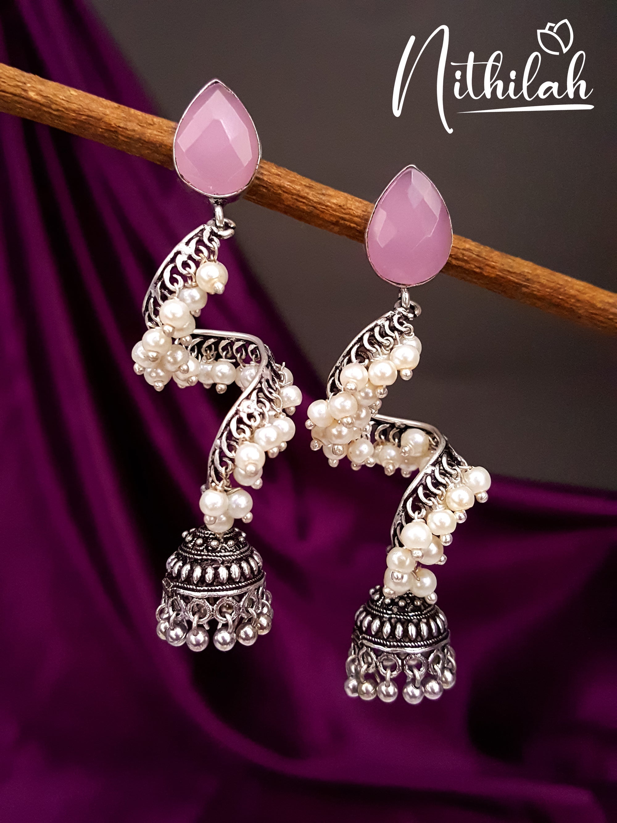 Buy Imitation Jewellery Spiral Stairway Pearl Oxidised Jhumka - Pink NKTE102 Online