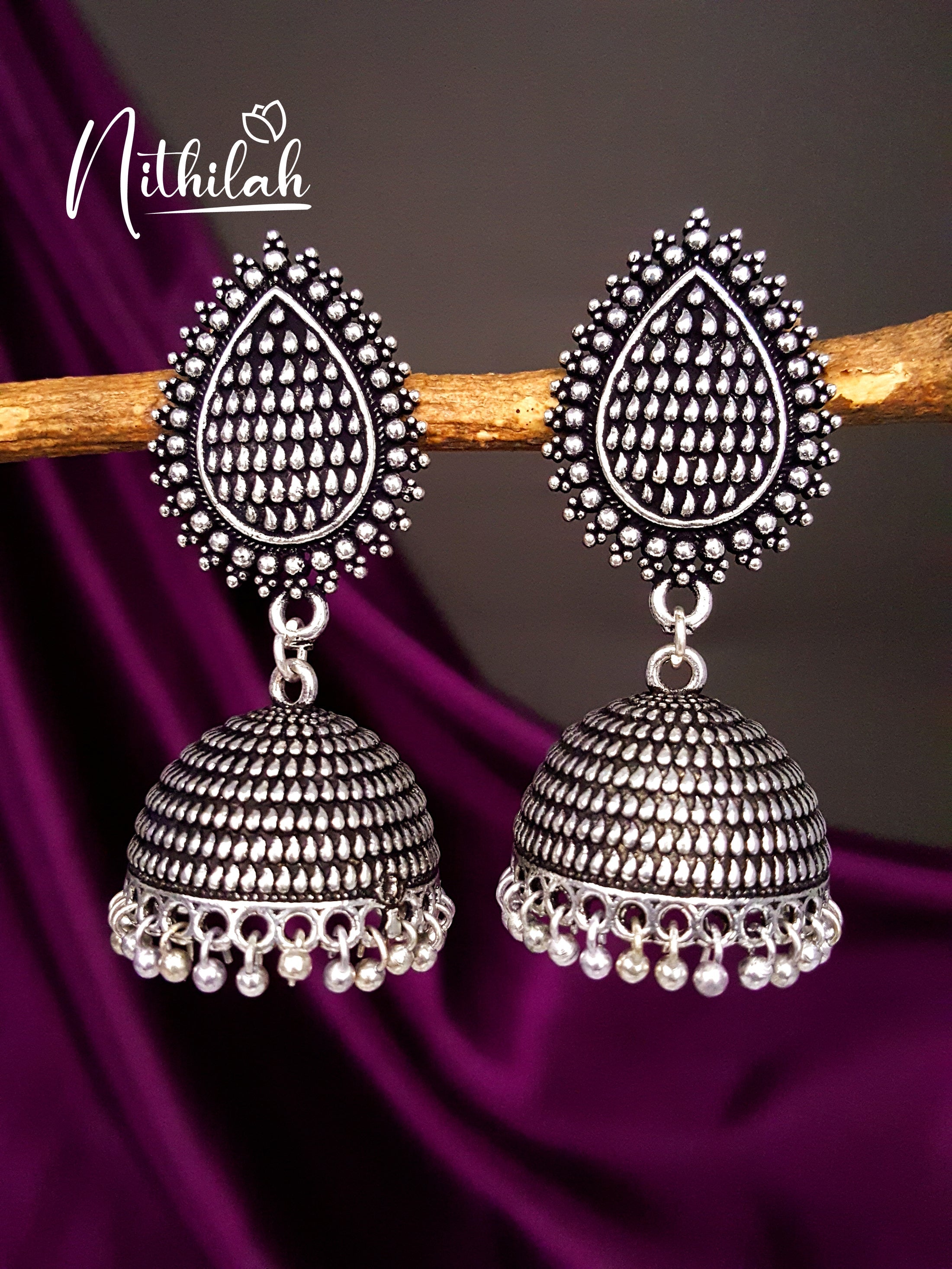 Buy Imitation Jewellery Stippled Dots Oxidised Silver Jhumka NMAE103 Online