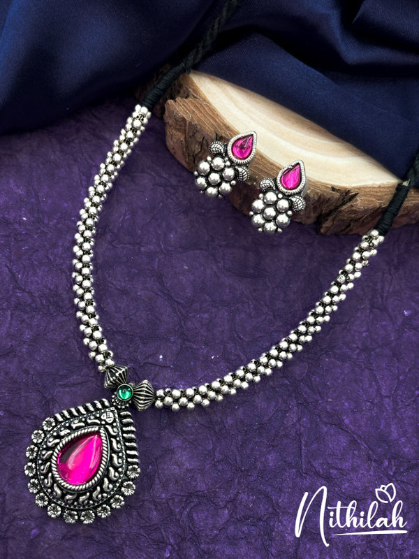 Thushi Drop Pendant Oxidised Necklace N21N129