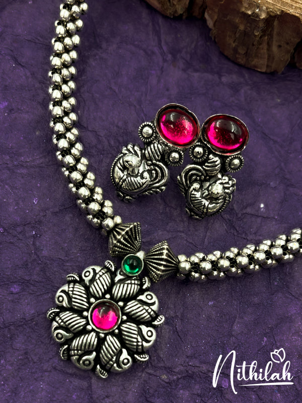 Thushi Peacock Pink Stone Oxidised Necklace N21N123-2