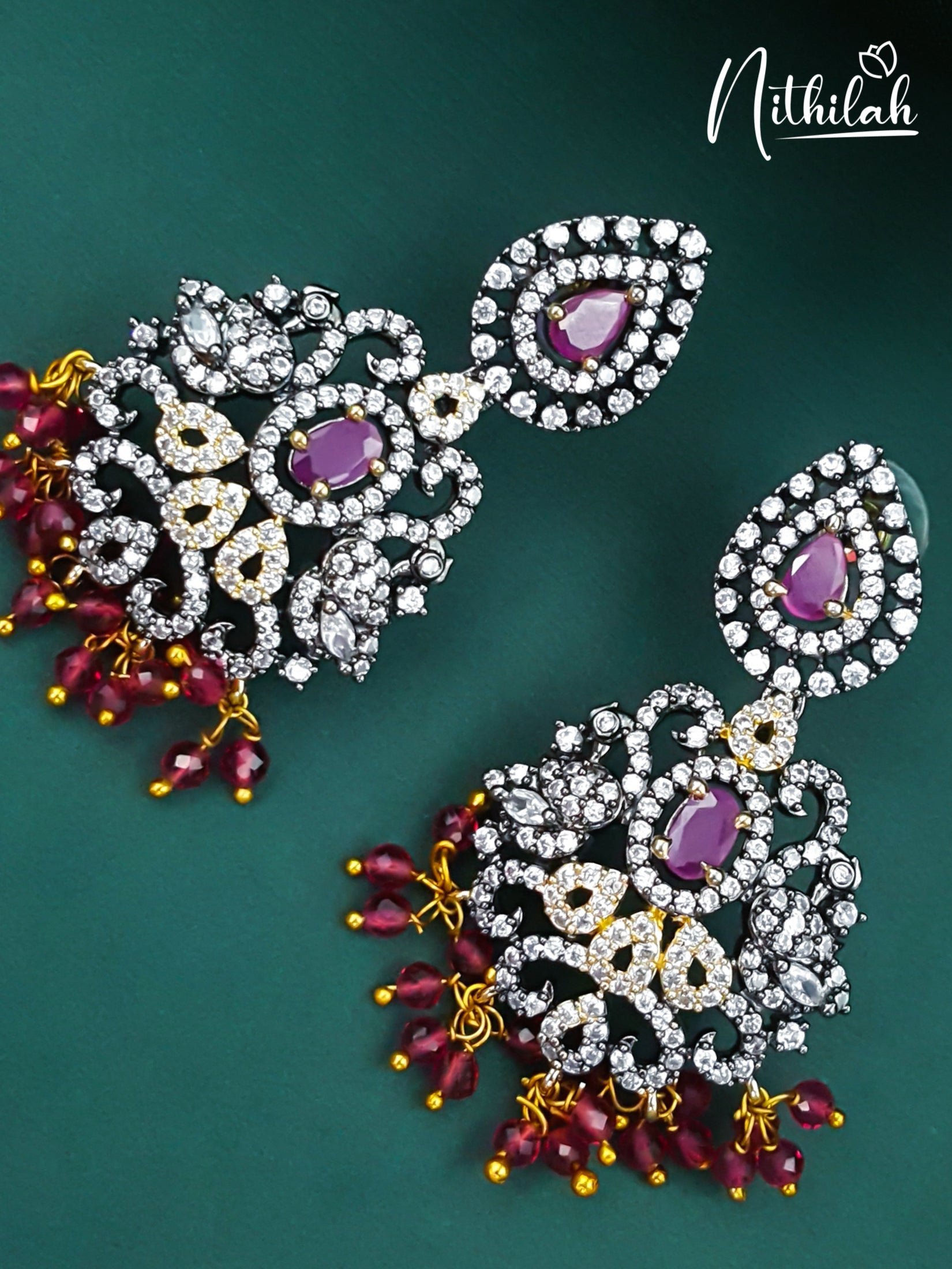 American Diamond Earrings | Buy Victorian Polish AD Earrings – Nithilah