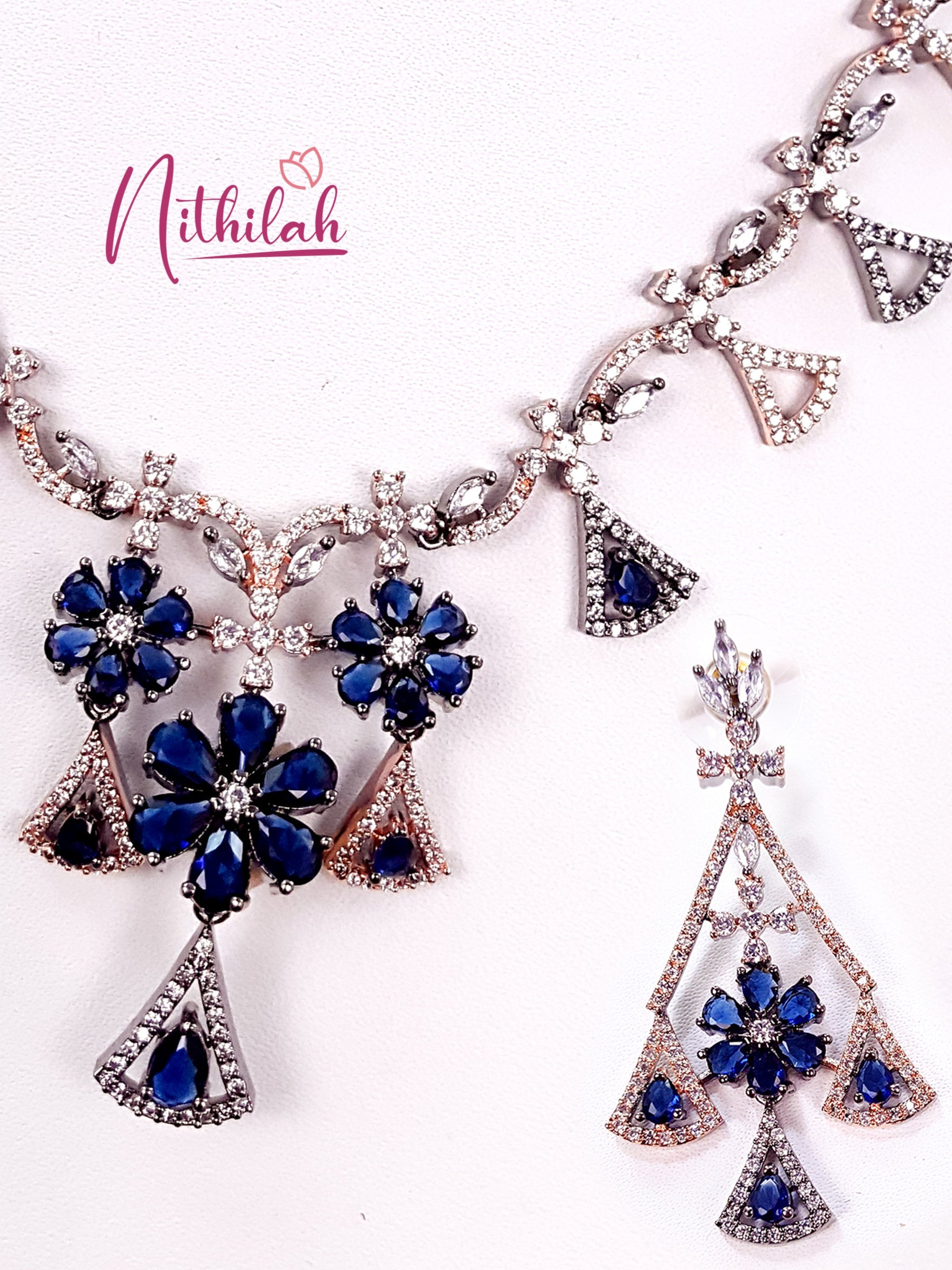 Victorian Rose Gold Blue Necklace Jewel Set