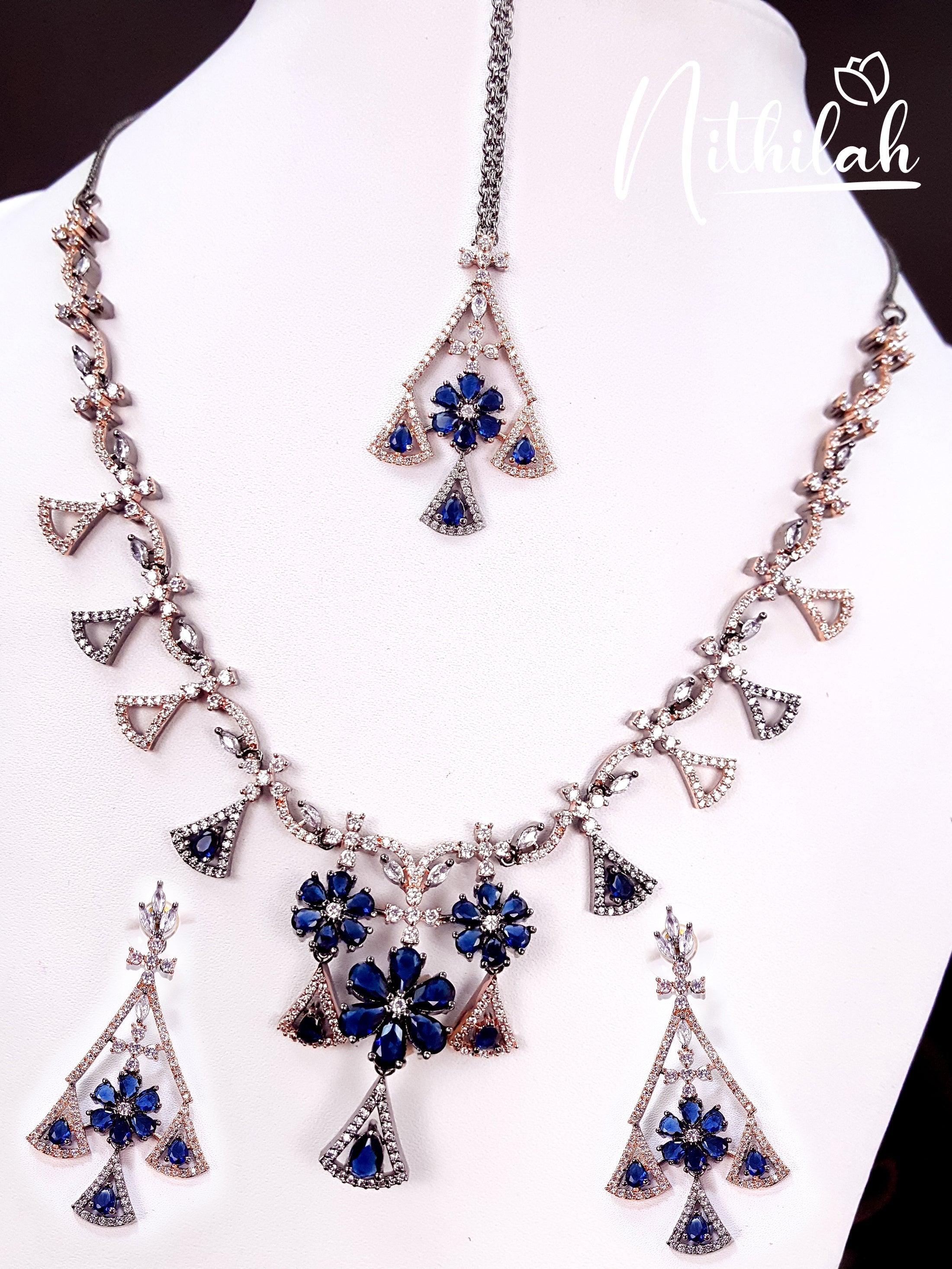 Victorian Rose Gold Blue Necklace Jewel Set NSGN152