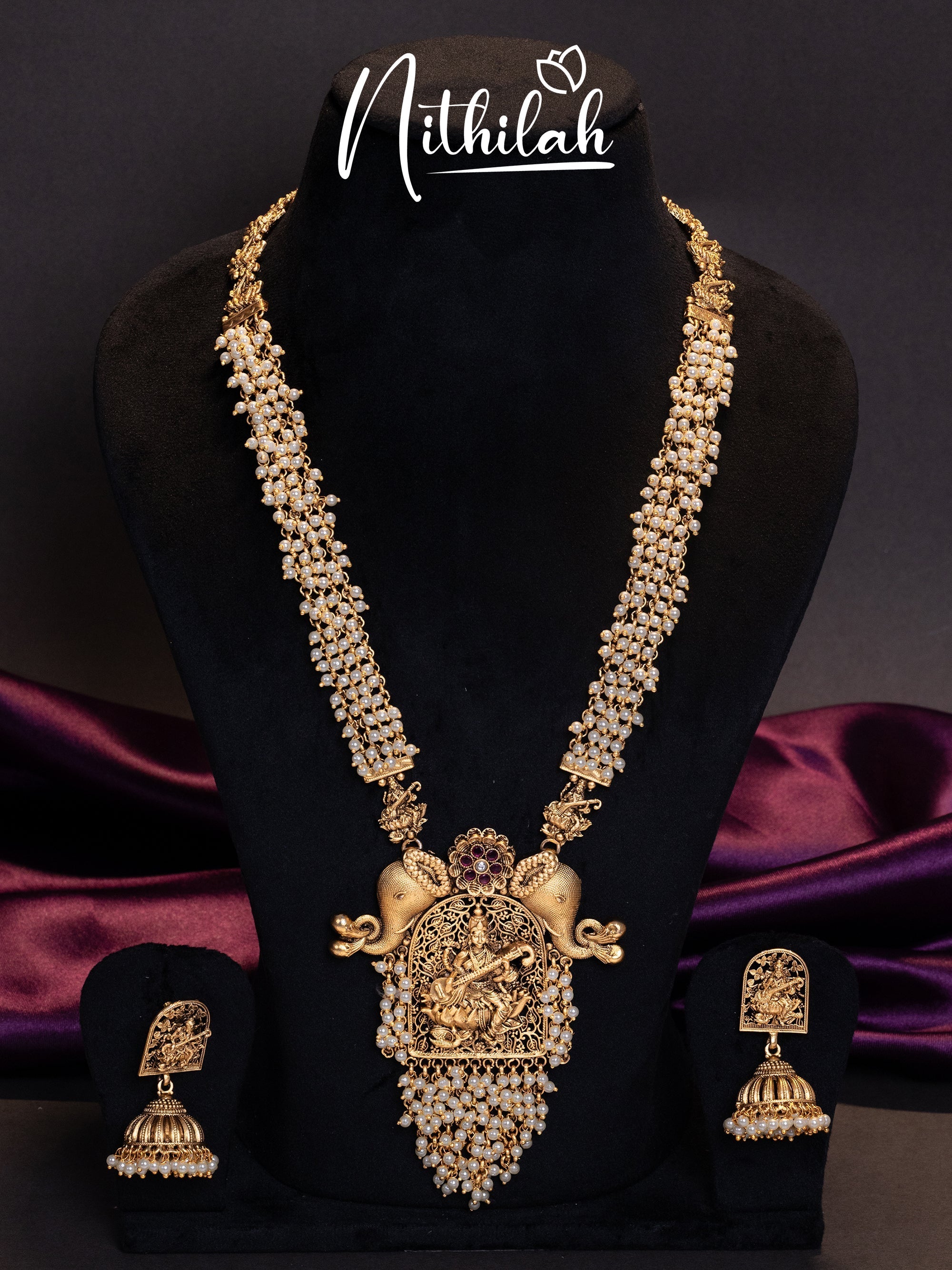 Buy Imitation Jewellery White Cluster Pearls Saraswathy Haram NZAH121 Online