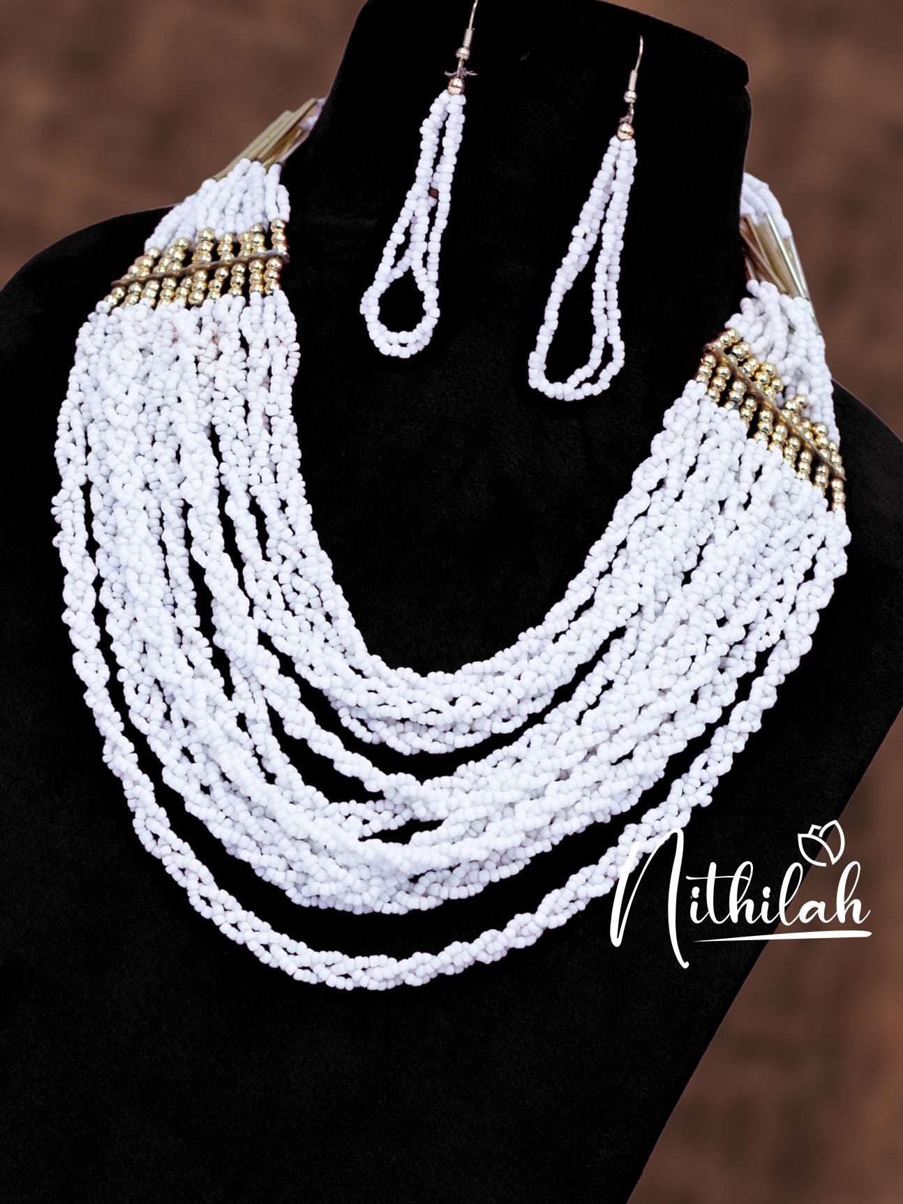 White Micro Beads Layered Necklace N19I171