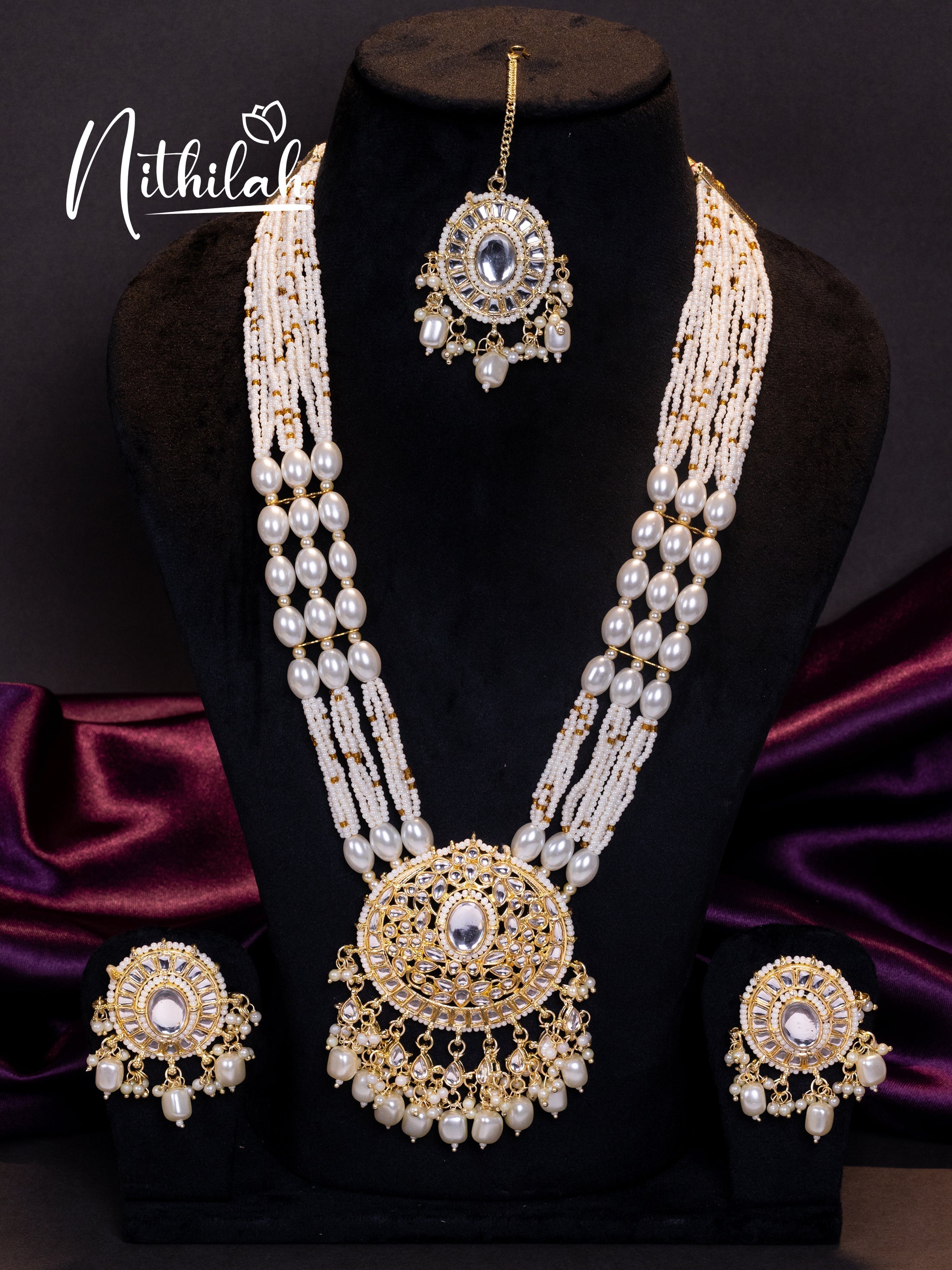 Buy Imitation Jewellery White Micro Pearls Kundan Haram NZAH102 Online