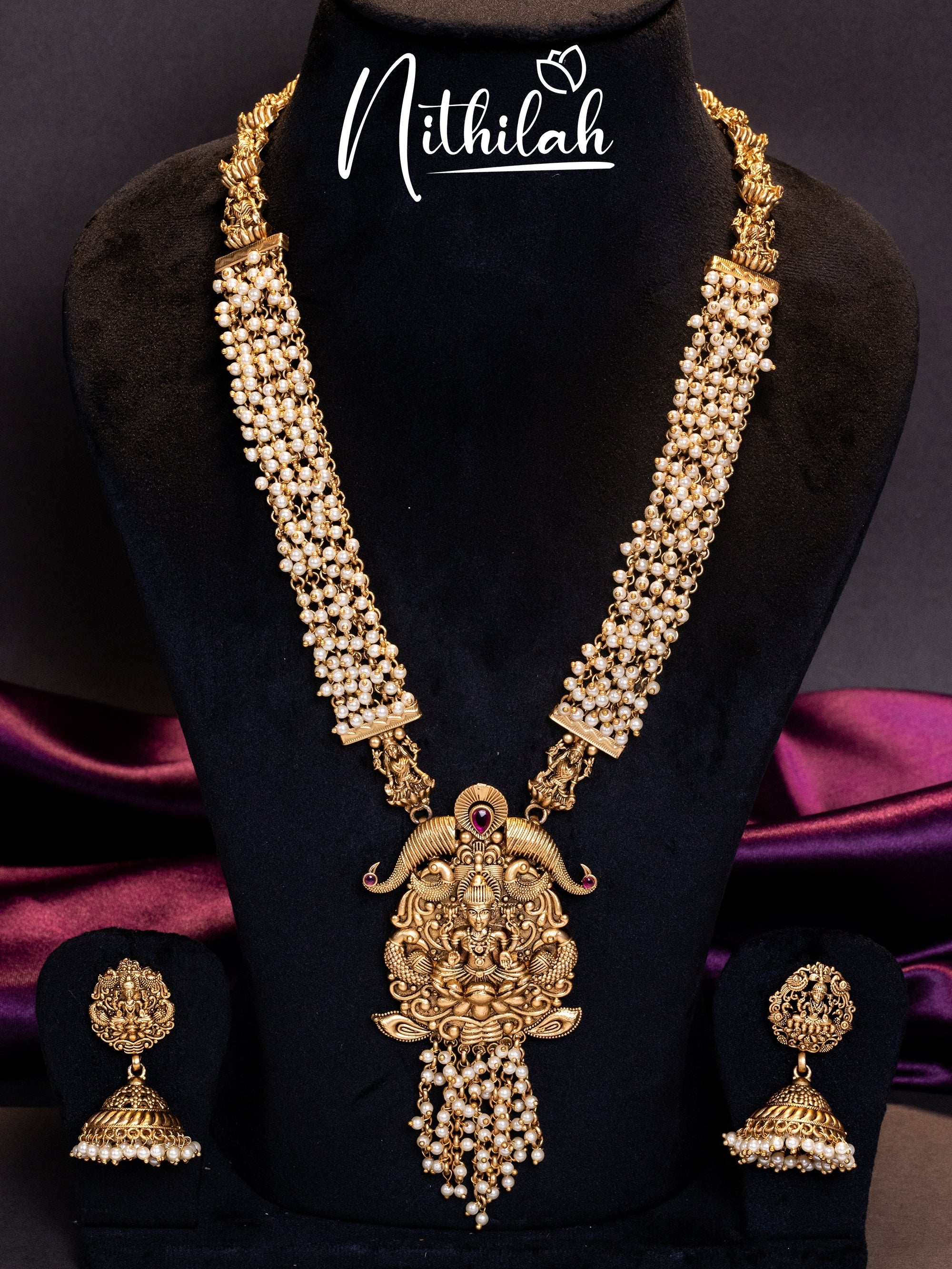 Buy Imitation Jewellery White Pearl Bunch Peacock Lakshmi Haram NZAH112 Online