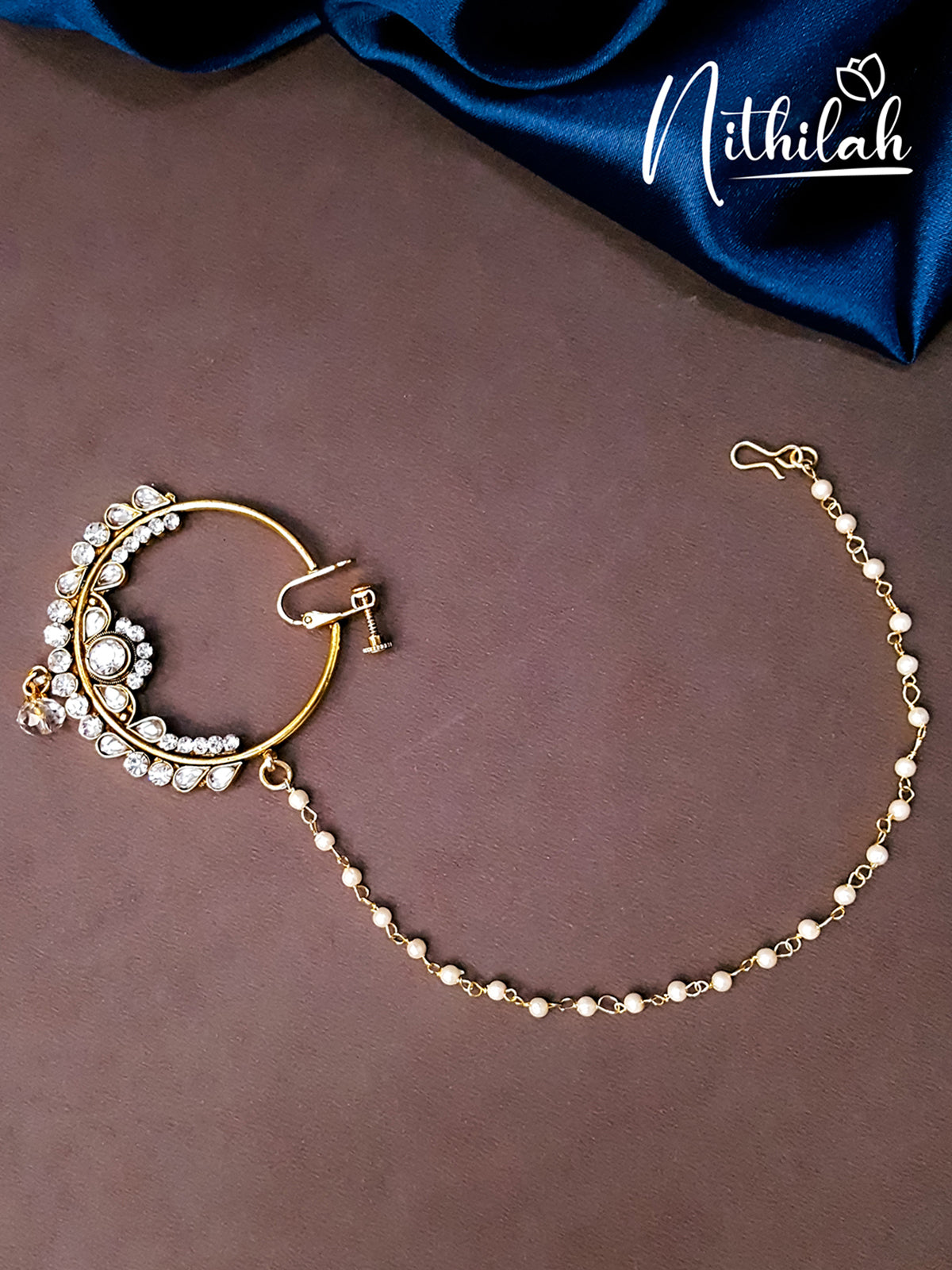 White Stone Nose Ring with pearls N21K105
