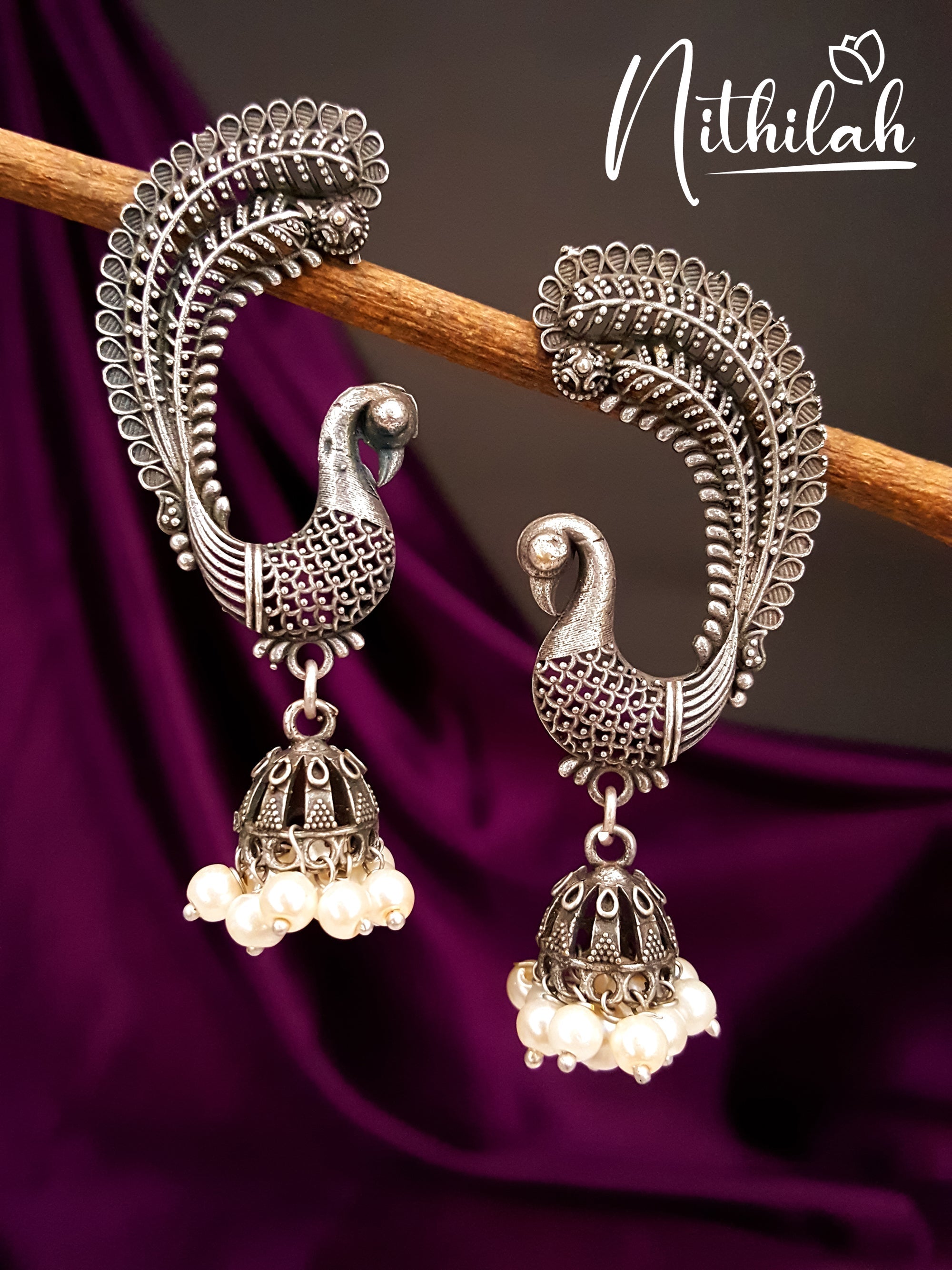 Silver Oxidised Jhumka Earrings- PT100824 – Kaya Online