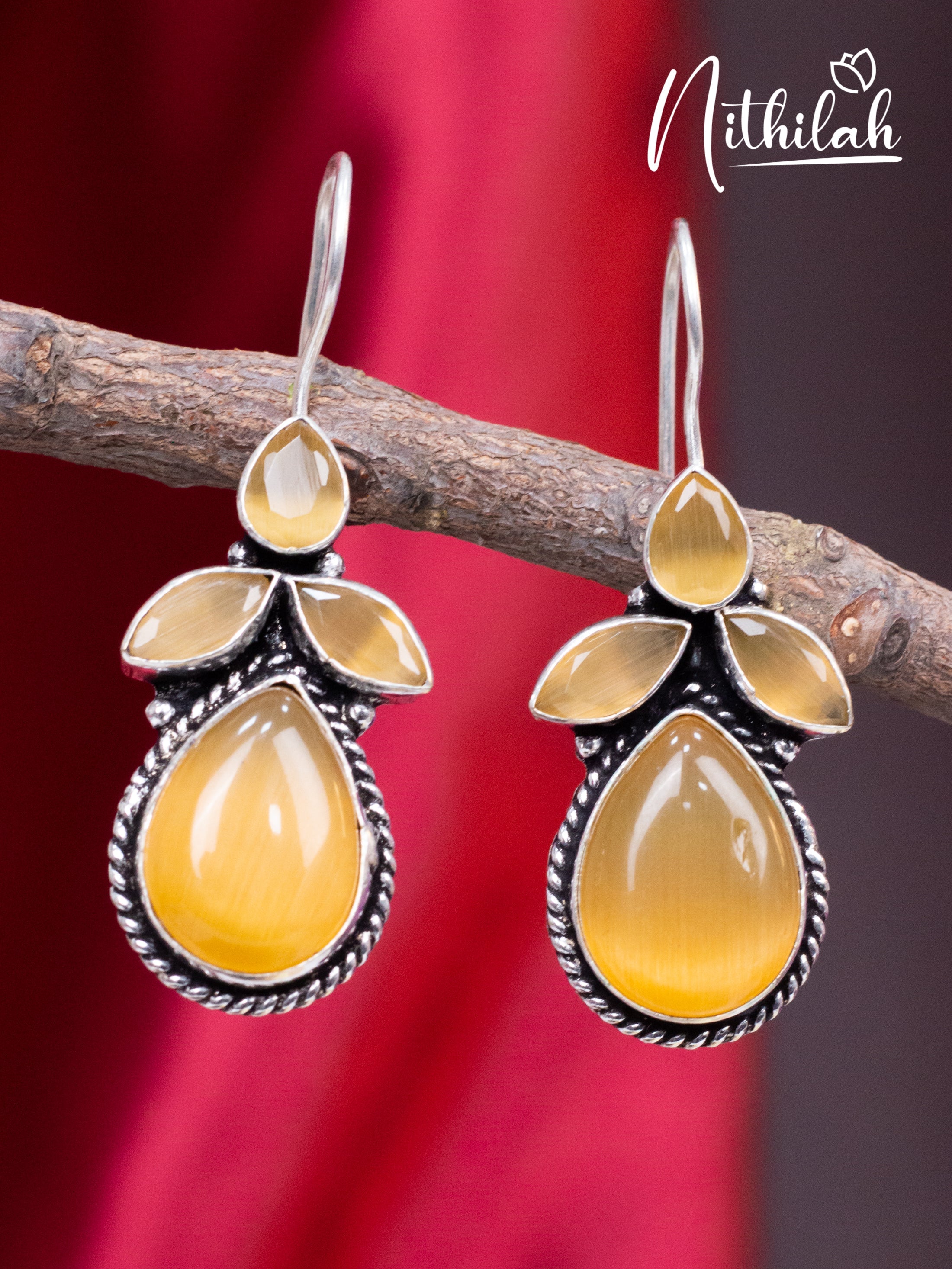 Yellow Hanging Leaf Drops Oxidised Earrings N10E203