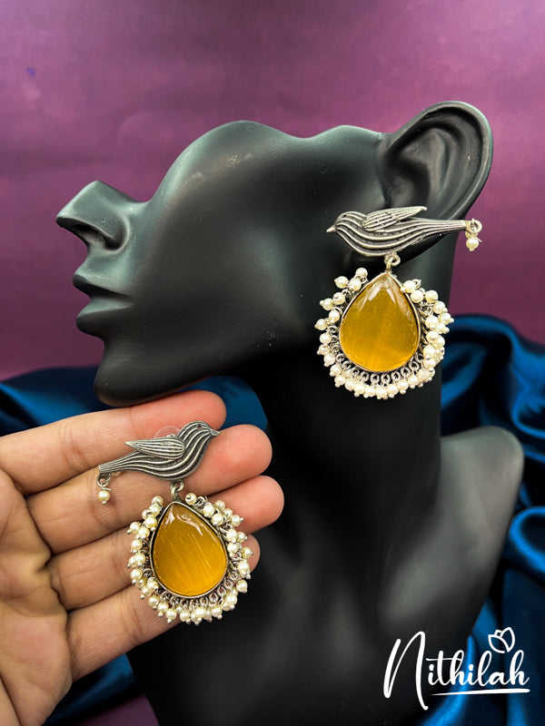 Bird Guttapusalu Oxidised Yellow Stone Earrings N19E205